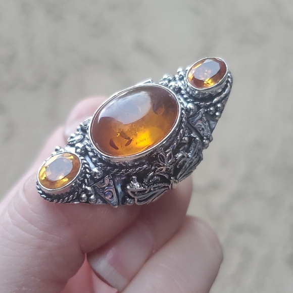 New Baltic Amber & Citrine 925 Silver Butterfly Statement Ring. - Picture 13 of 13